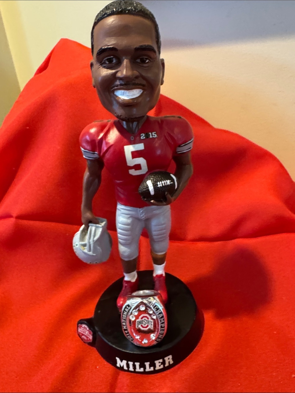 Braxton Miller nr 5 Ohio State 2014 National Championship ring base bobblehead